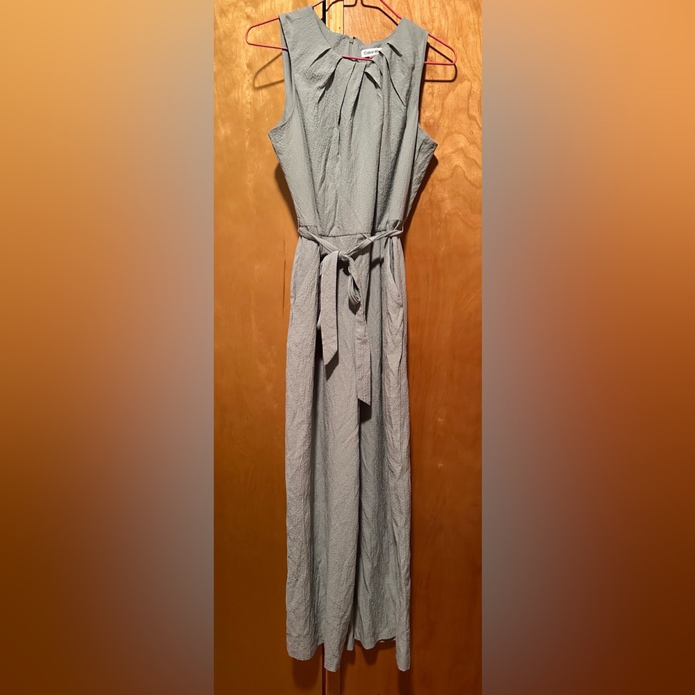 Calvin Klein Light Blue Sleeveless Jumpsuit with Waist Tie
